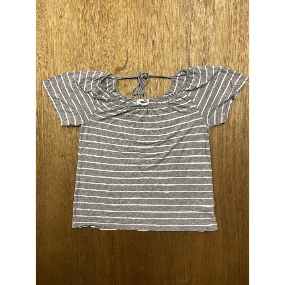Old Navy Women's Gray Striped Boat Neck Blouse Top Cotton Small